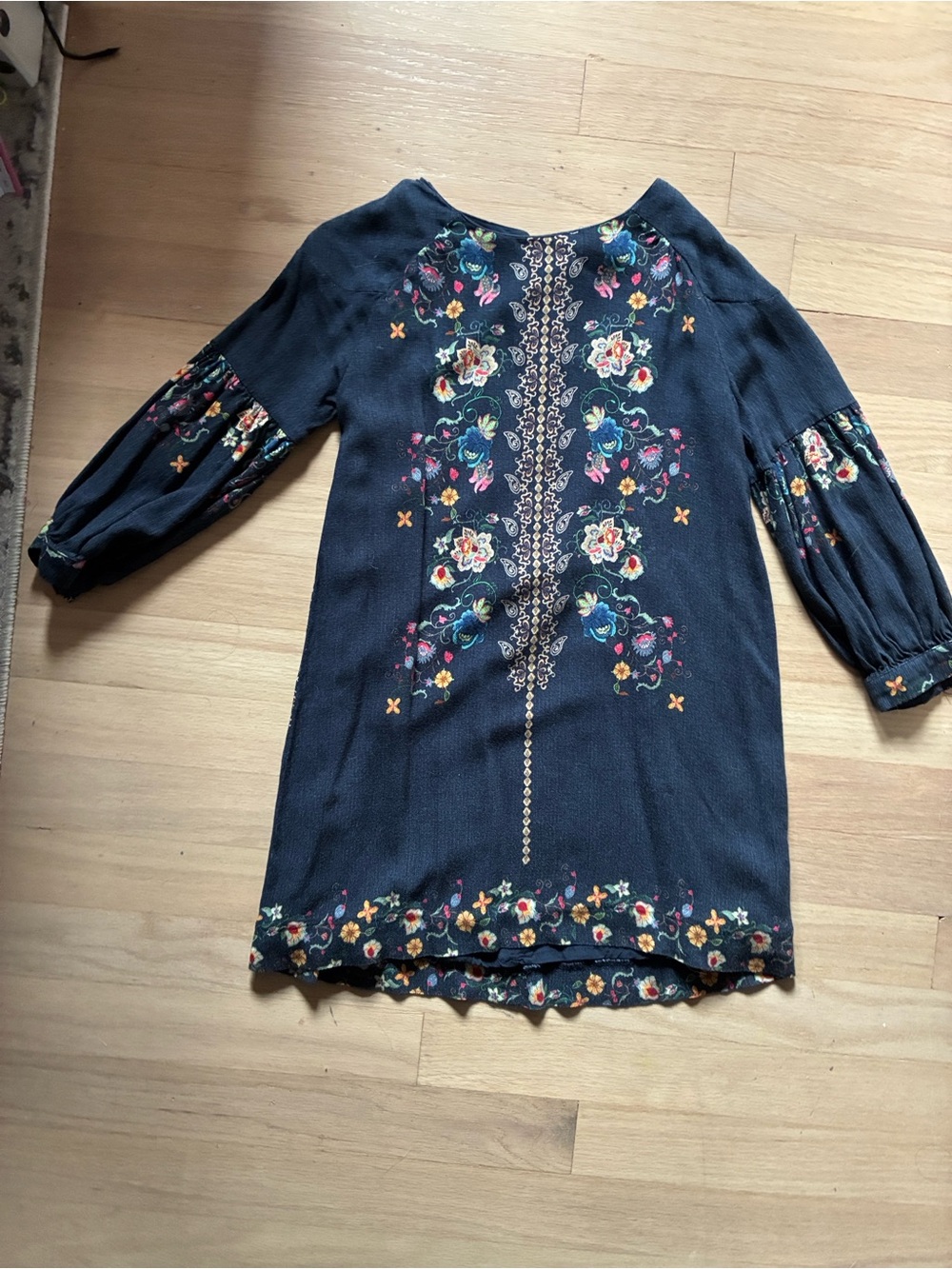 Zara Navy Tunic with Multicolor Floral Embroidery